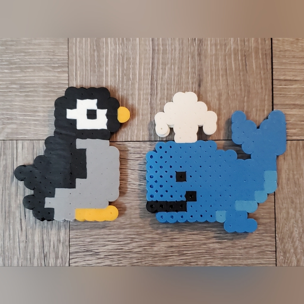 Cute Handmade Penguin & Whale Perler Bead Pixel-Styled Magnets